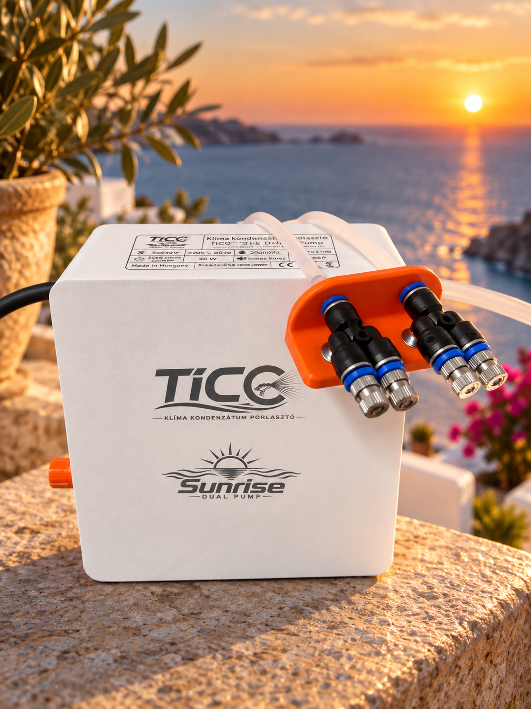 TICO Sunrise Dual Pump két szivattyús kondenzvíz porlasztó 2 × dupla fúvókával